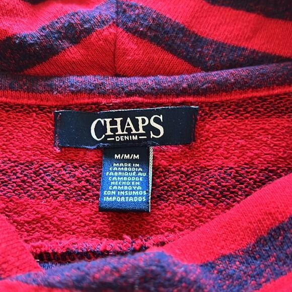 Chaps Denim Size M Red & Navy Striped Top Pullover Cowl Neck Long Sleeves - Picture 5 of 8